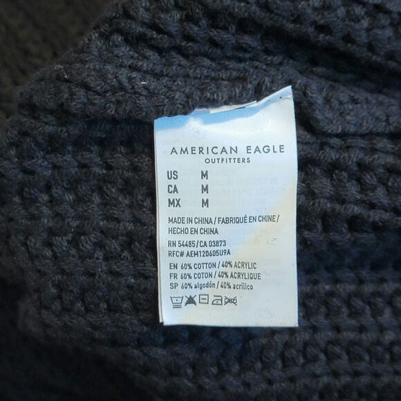 American Eagle Black Rib Knit Sweater Cable Knit Sleeve Pullover Cozy Fall M - Picture 11 of 12